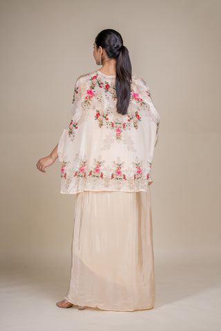 Blush Champagne Floral Embroidered Kaftan Set with Flowing Palazzo