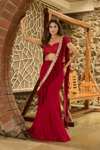 Kumkum Ruffle Sari