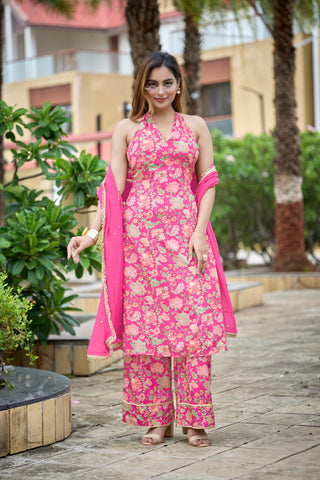 Fuschia fable halter kurta set