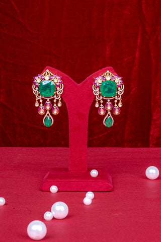 Royal Emerald Green Kundan Polki Bridal Necklace Set with Statement Earrings