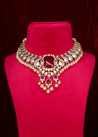 Royal Ruby Red Polki Kundan Bridal Statement Necklace Set