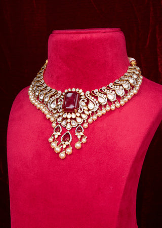 Royal Ruby Red Polki Kundan Bridal Statement Necklace Set