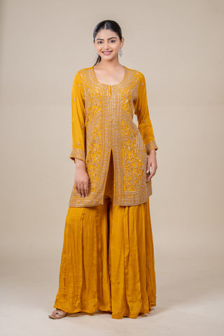 Royal Marigold Gold Embroidered Kurta Sharara Set with Dupatta