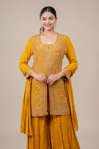 Royal Marigold Gold Embroidered Kurta Sharara Set with Dupatta