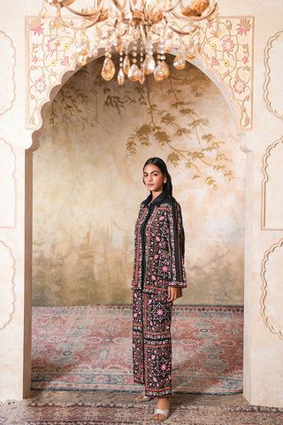 Noir Garden Hand-Embroidered Jacket Style Co-Ord Set