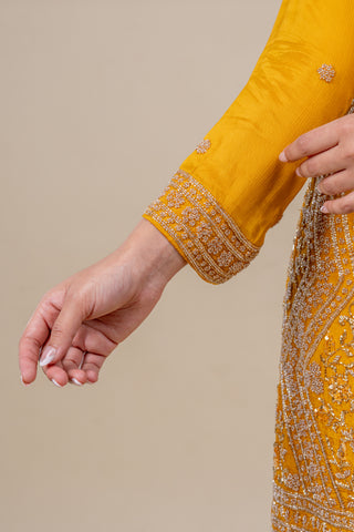 Royal Marigold Gold Embroidered Kurta Sharara Set with Dupatta