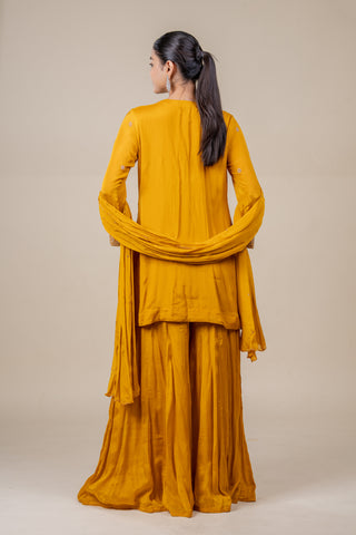 Royal Marigold Gold Embroidered Kurta Sharara Set with Dupatta
