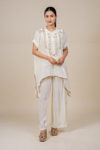 Moonlit Ivory Gold Embellished Kaftan Co-Ord Set with Palazzo