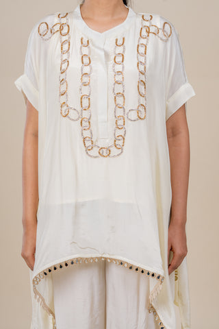 Moonlit Ivory Gold Embellished Kaftan Co-Ord Set with Palazzo