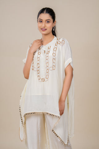 Moonlit Ivory Gold Embellished Kaftan Co-Ord Set with Palazzo