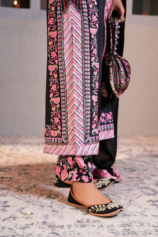 Black Crepe Silk Hand Embroidered Printed Kurta With Black Crepe Silk Printed Narrow Pants