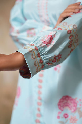 Mint Blossom Printed Kurta Set with Soft Pastel Elegance