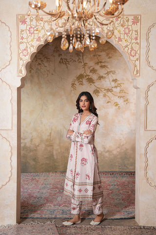 Rose Quartz Printed Kurta Set with Delicate Floral Motifs