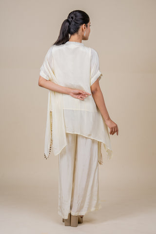Moonlit Ivory Gold Embellished Kaftan Co-Ord Set with Palazzo