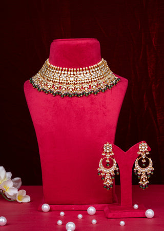Grand Royal Polki Kundan Bridal Choker Set with Ruby and Emerald Accents
