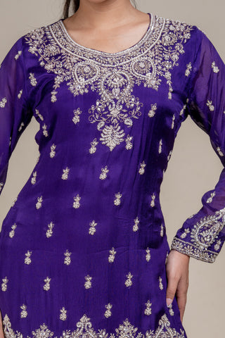 Royal Amethyst Violet Embroidered Kurta Sharara Set with Dupatta