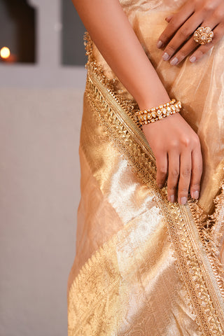Antique Champagne Gold Saree with Handcrafted Embellished Border