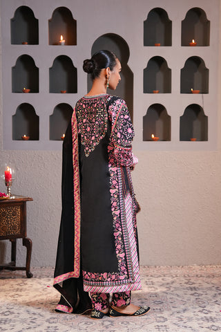 Black Crepe Silk Hand Embroidered Printed Kurta With Black Crepe Silk Printed Narrow Pants