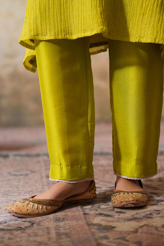 Citrus Chartreuse Textured Kurta Set with Subtle Embellishment