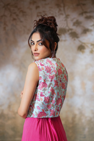 Rani Rose Pink Lehenga Set with Floral Statement Jacket