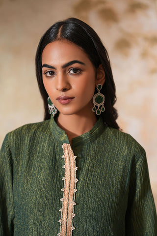 Forest Moss Textured Kurta Set with Subtle Metallic Accents