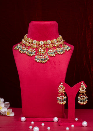 Heritage Mint Green Stone Antique Kundan Choker