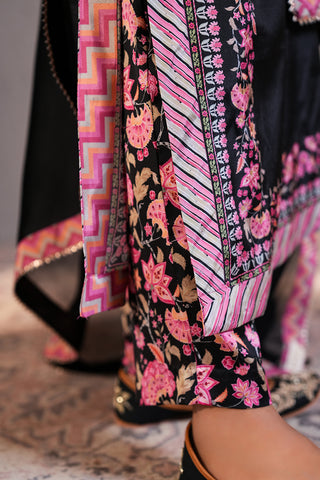 Black Crepe Silk Hand Embroidered Printed Kurta With Black Crepe Silk Printed Narrow Pants