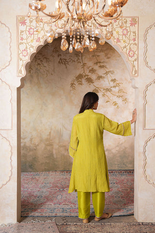 Citrus Chartreuse Textured Kurta Set with Subtle Embellishment