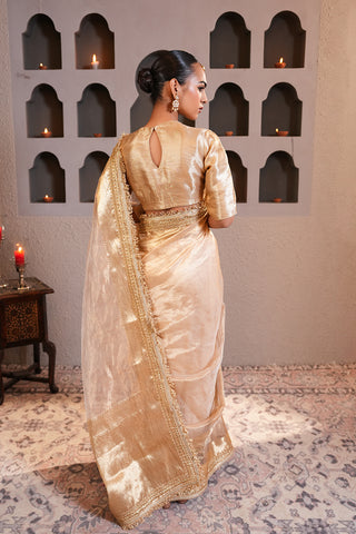Antique Champagne Gold Saree with Handcrafted Embellished Border
