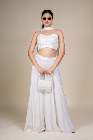 Luxury Ivory Sequin Embellished Crop Top and Palazzo Set with Statement Dupatta