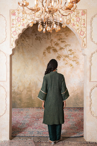 Forest Moss Textured Kurta Set with Subtle Metallic Accents