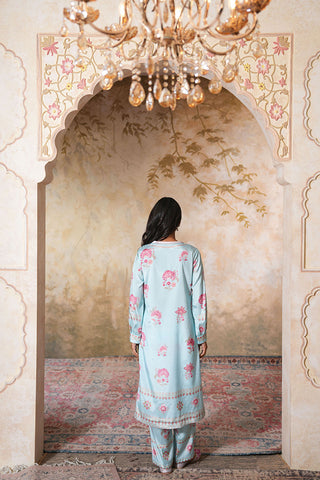 Mint Blossom Printed Kurta Set with Soft Pastel Elegance