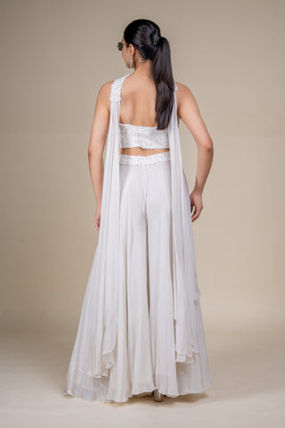Luxury Ivory Sequin Embellished Crop Top and Palazzo Set with Statement Dupatta