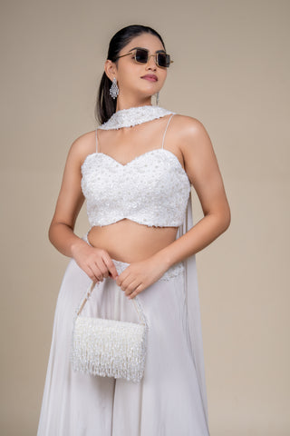 Luxury Ivory Sequin Embellished Crop Top and Palazzo Set with Statement Dupatta