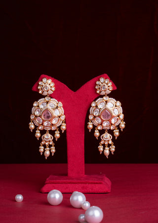 Blush Pink Polki Kundan Bridal Choker Set with Pearl Drops & Jhumkas