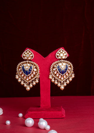 Royal Blue Kundan Polki Bridal Necklace Set with Statement Jhumkas & Maang Tikka