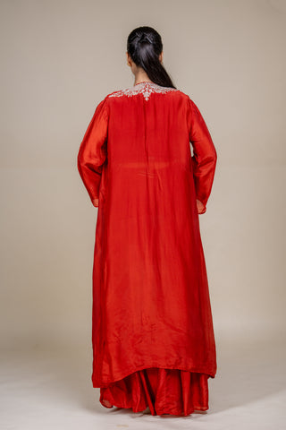 Burnt Sienna Royale Embroidered Lehenga Set with Sheer Cape