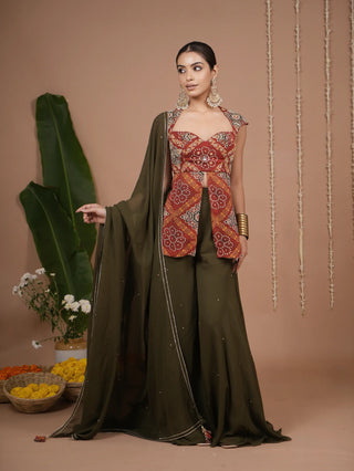 Red Bandhani Printed Kurti Palazzo Set