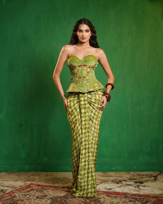 Avocado printed corset drape set