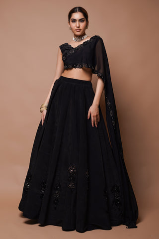 Black Cutwork Lehenga Set