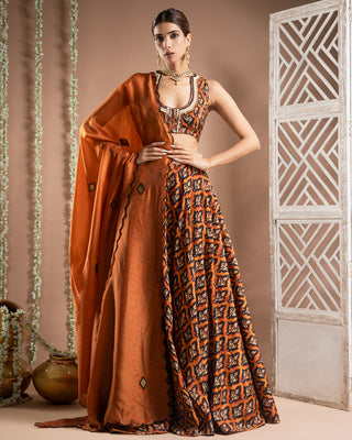 Black rust printed lehenga set