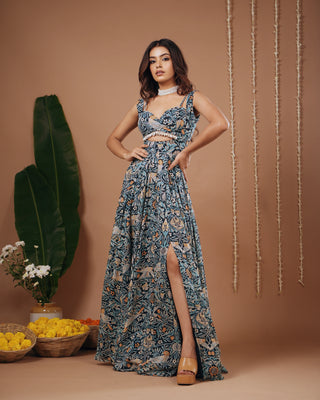 Navy Blue Digital Print Indo Dress