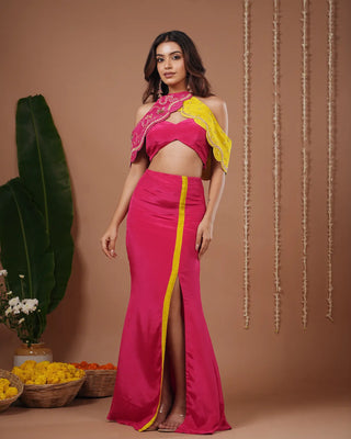 Rani-Yellow Halter Neck Skirt Set