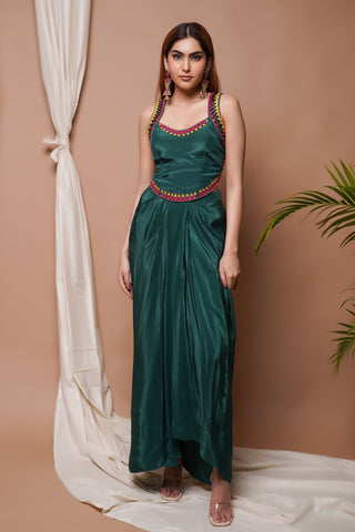 Bottle Green Backless Drape Skirt Set