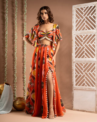 Orange kaudi abstract print indo set