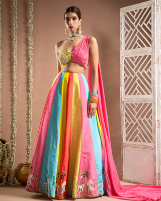 Horse print one shoulder lehenga set
