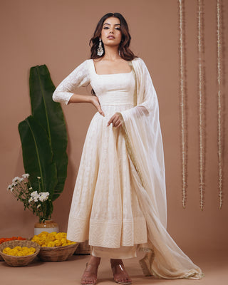 Ivory Chikankari Anarkali Suit Set