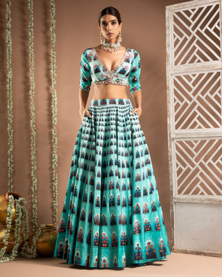 Blue ombre digital print indo lehenga
