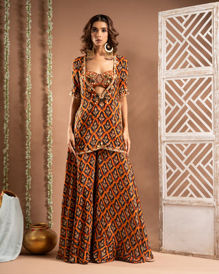 Black rust printed indo kurta set