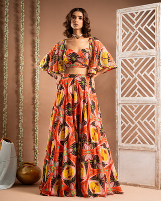 Abstract print cape lehenga set